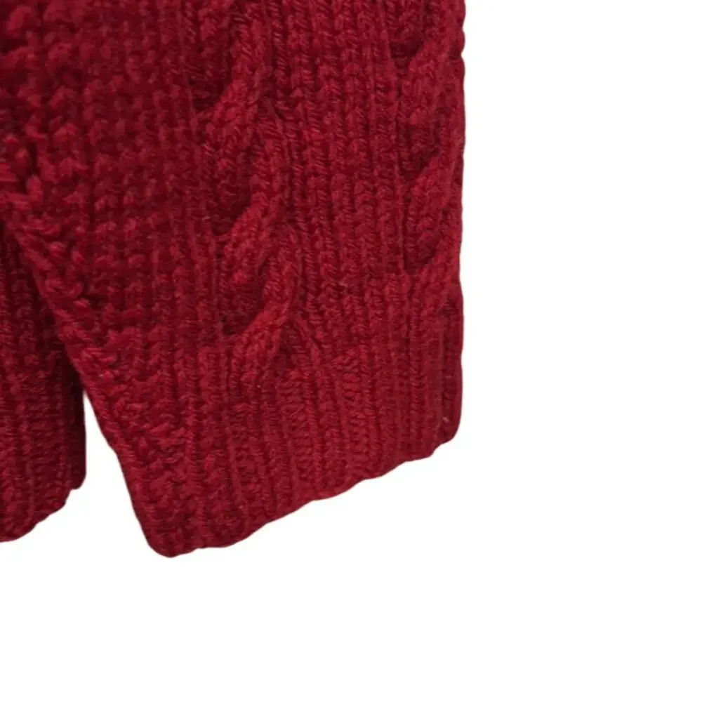 Chunky Handknit Red Holiday Christmas Warm‎ Winter Pullover Sweater Size Large - Picture 3 of 4